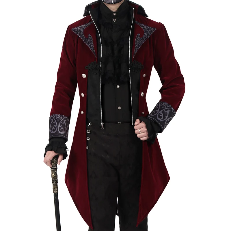 Gothic Steampunk Jacket Long Frock Trench Tail Coat Velvet Tuxedo Vintage Swallow Men Autumn Winter Overcoat Halloween Costume