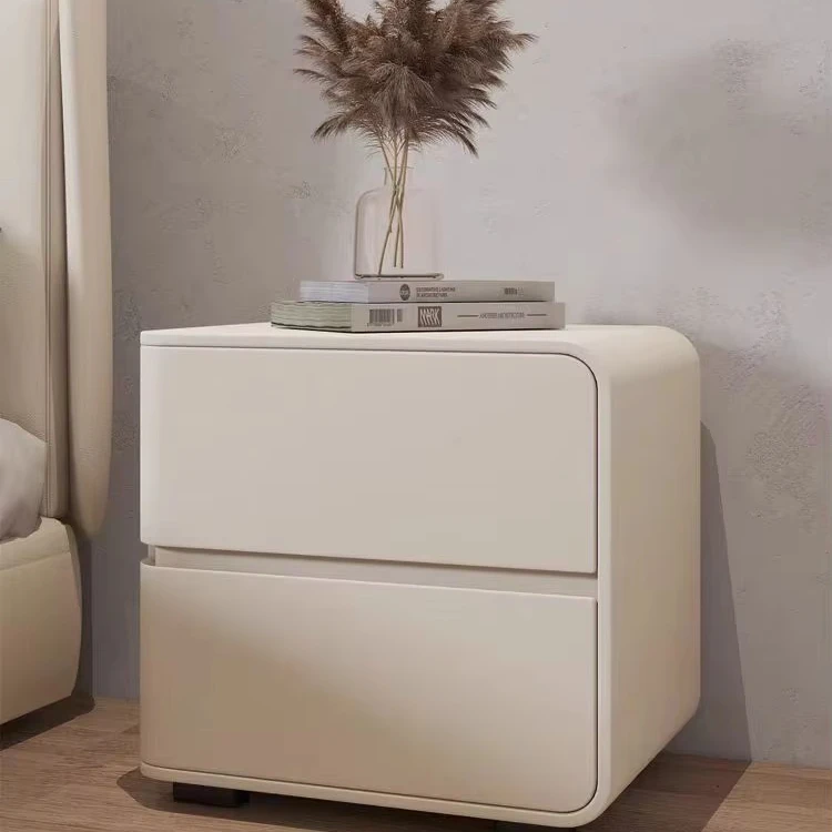 

%&Italian Luxury Solid Wood Bedside With High-end Leather Bedside Table with Ribbed Effect Drawers Golden with Legs Nightstands