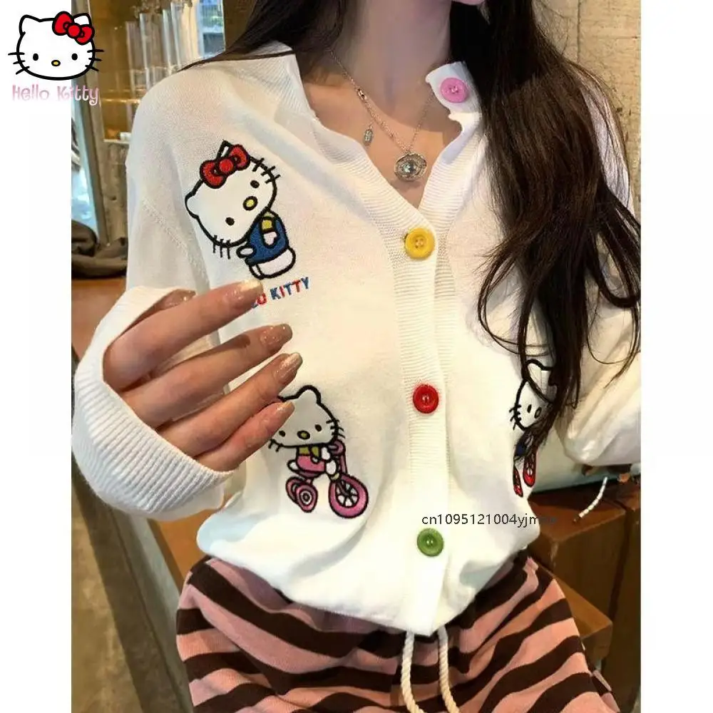 

Hello Kitty Sanrio Anime Korean Version Sweater Autumn Fashion Girls Sweater Gifts New Knitted Pullovers Women Short Style Tops