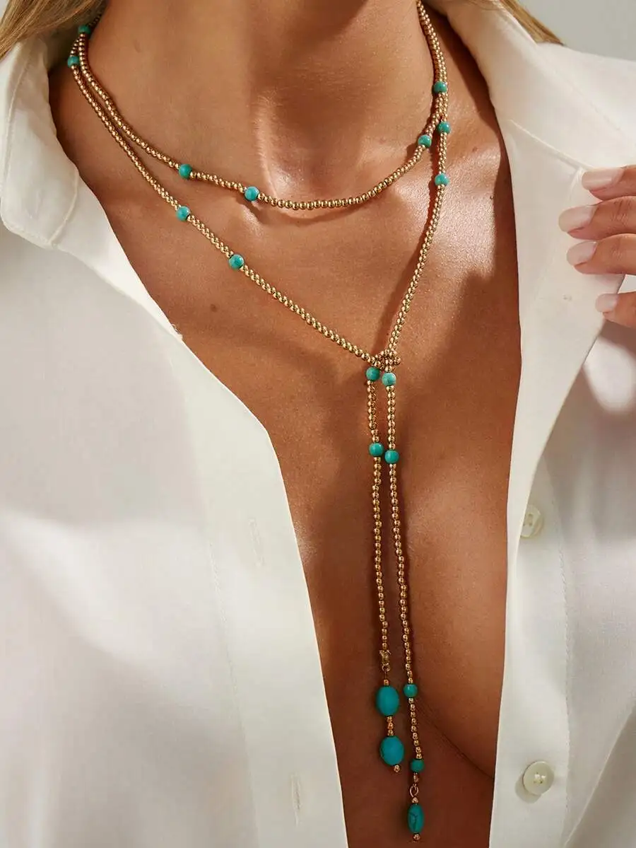 Bohemian Style Faux Turquoise Beaded Necklace