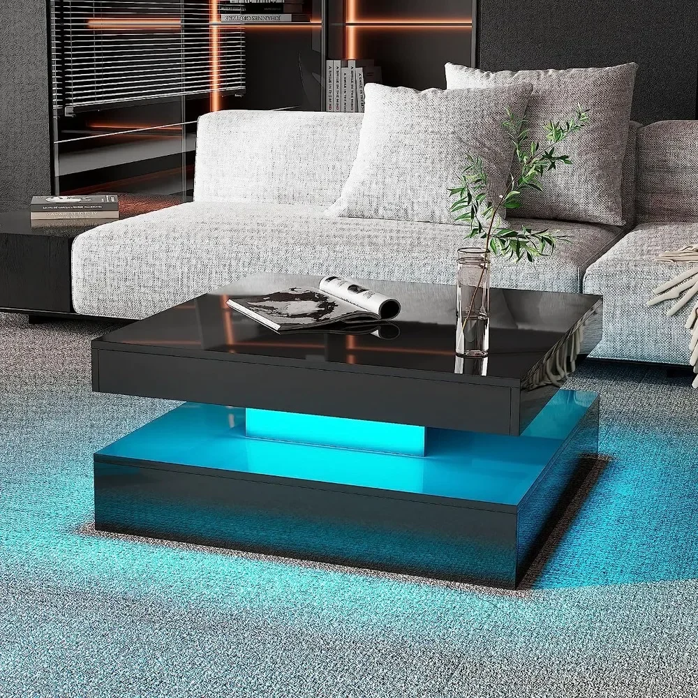 Mesa de centro LED negra para sala de estar, mesas de restaurante, mesa de té de cóctel para recepción de oficina en casa, muebles de comedor