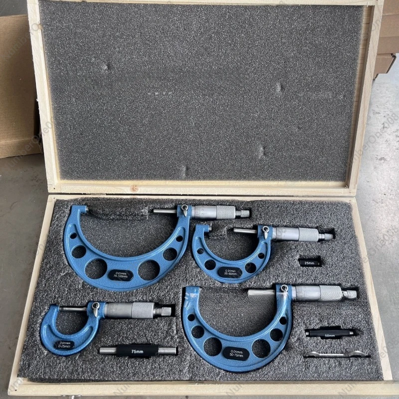 Outer Diameter Micrometer Set, Spiral Micrometer 4-piece Set, Mechanical Micrometer Outer Diameter Measurement 0-100mm