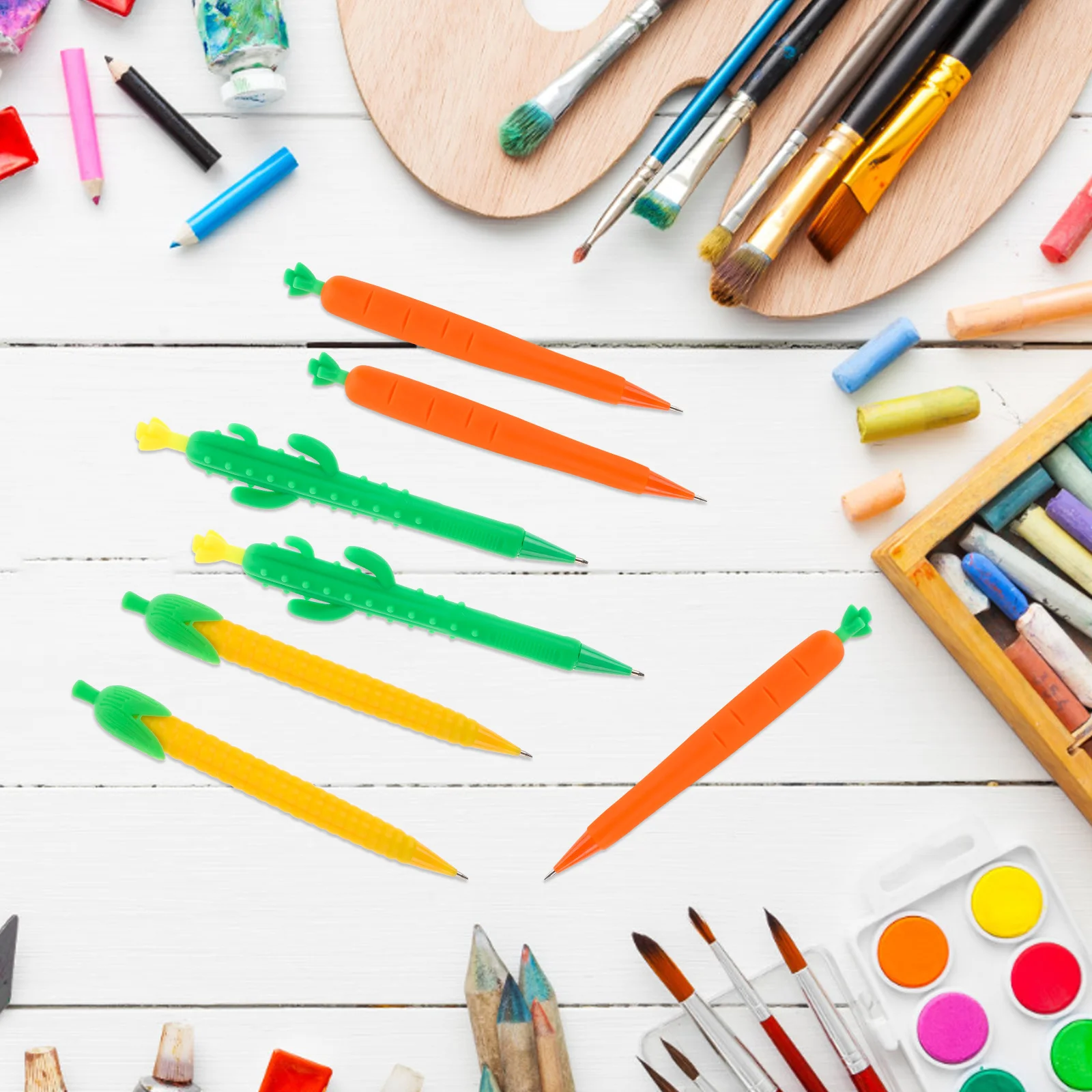 12Pcs Press-Type Mechanical Pencils Smooth Writing Cartoon Pencils for Kids Students Gift Idea Stationery Set Household Learning