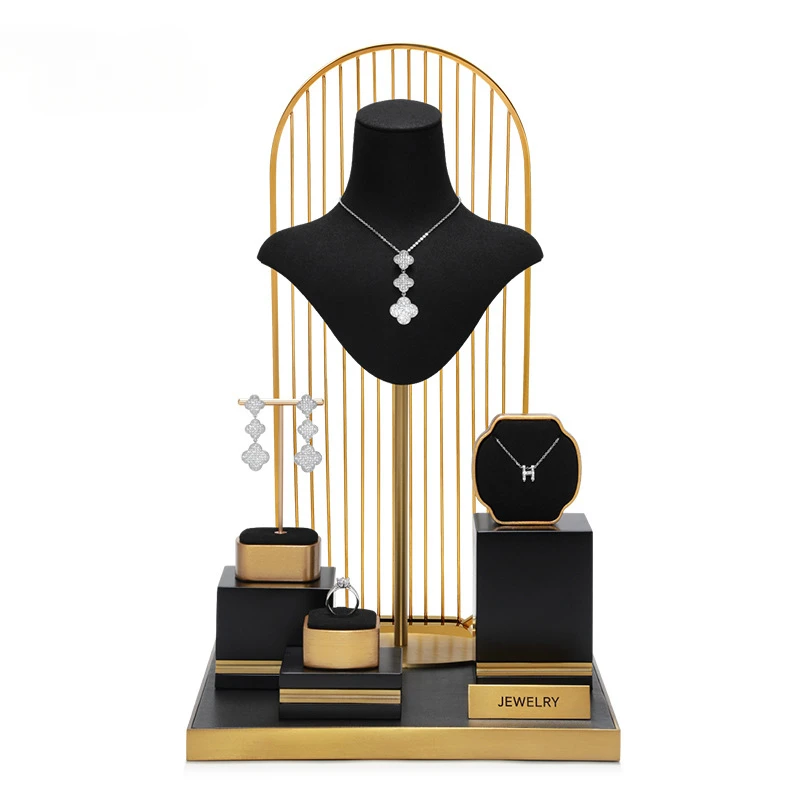 

Window Jewelry Display Ornaments Black Suede High-end Metal Jewelry Display Props Ring Necklace Earrings Bracelet Storage Rack