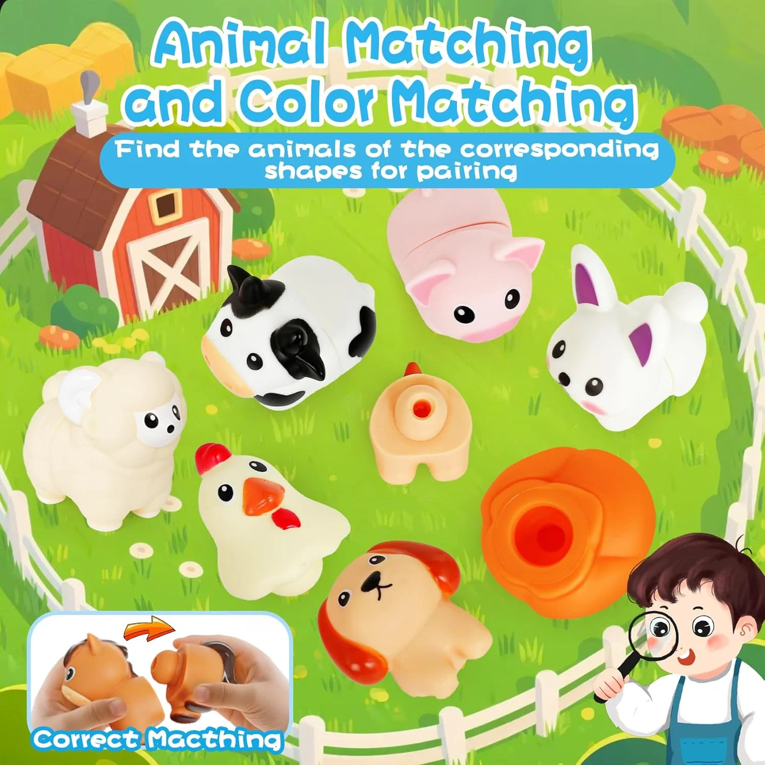 Jouets éducatifs assortis pour animaux de ferme, 10 pièces, comptage des couleurs, tri, reconnaissance des animaux, motricité Fine, Coordination œil-main