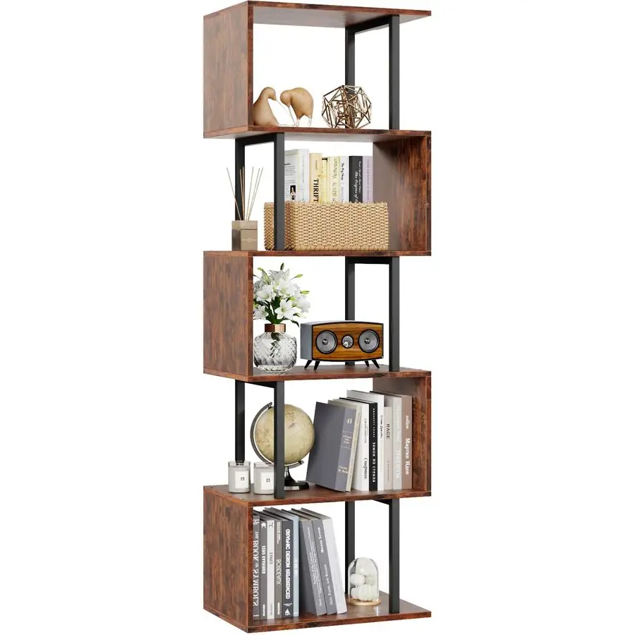 

Металлическая книжная полка Wood Metal S, 9,45 дюймов (глубина) x 14,96 дюймов (ширина) x 57,48 дюймов (высота), 6-ярусный геометрический книжный шкаф