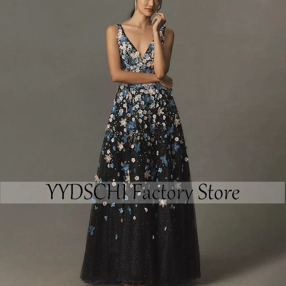 Customized Luxury Party Dresses Dubai Evening Dress Appliques V-Neck For Women A-LINE  Backless Exquisite Prom Party Gown Sexy