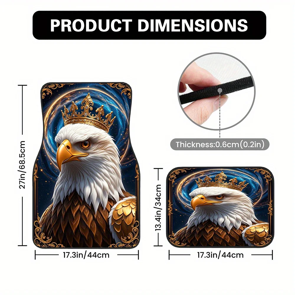 4pcs Car Mats With Majestic Eagle Royal Crown Design - Durable Polyester, Easy Maintenance, Fit For SUVs & Hatchbacks, Perfect F