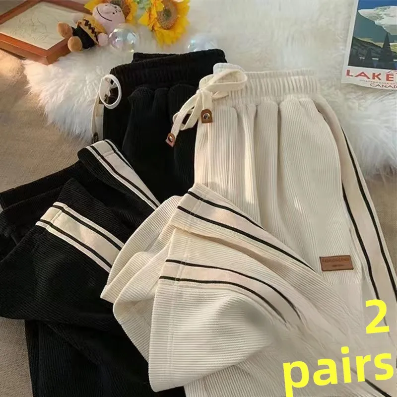 

Men's Casual Straight Leg Pants Spring Autumn Loose Fit Fce Lined Winter Long Trousers Youth Faion Comfortable Waist