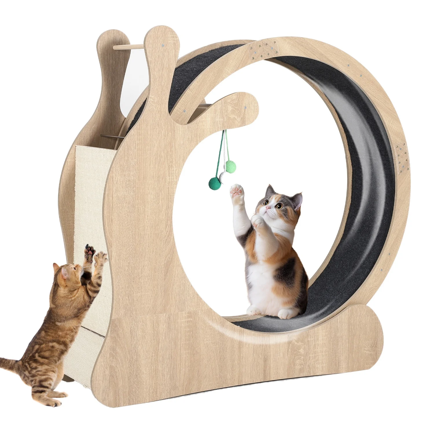 

Большая беговая дорожка для кошек 85/95 см, деревянное колесо для тренировок с отсоединяемым ковриком и когтеточкой, игрушка для игр