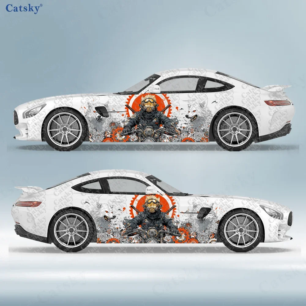 2pcs Motorcycle rider, gear splash, fierce wolf decal, for cars and trucks, durable, fade resistant, easy to install and remove