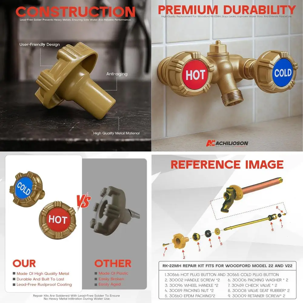 

Woodford Model 22 & V22 Outdoor Faucet Repair Kit, Metal Handle, Hot/Cold, Round (18 Pack)