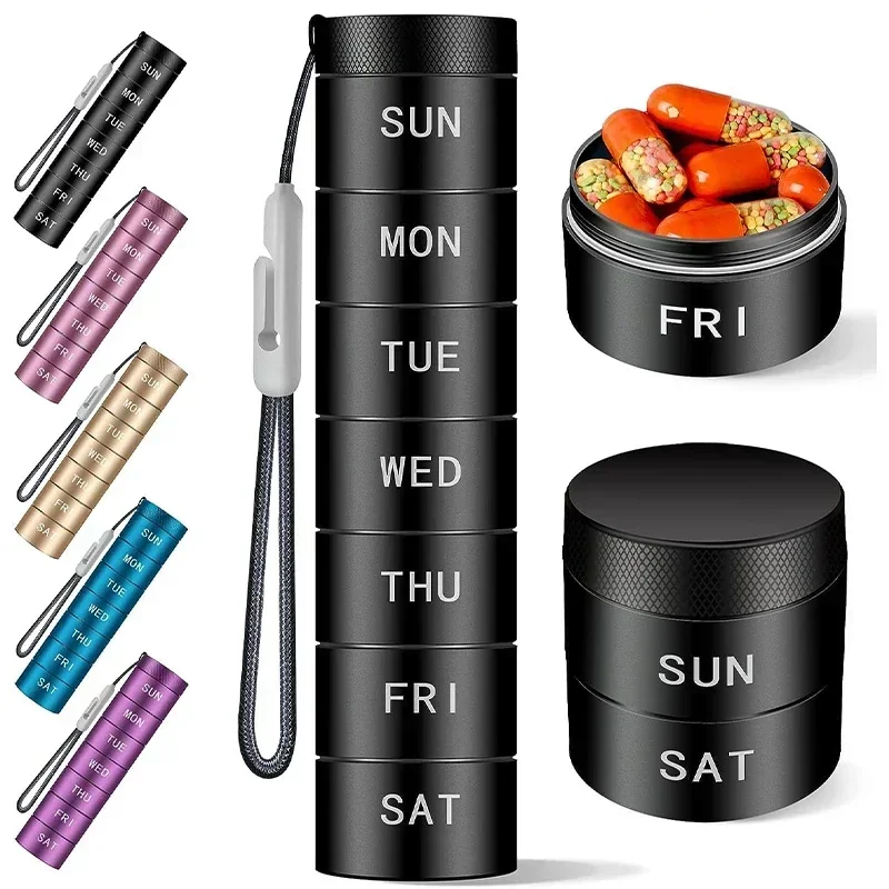 New Portable 7 Grids Pill Case for Travel Metal Pill Organizer Waterproof Pill Box Container Medicine Bottle Organizer Weekly