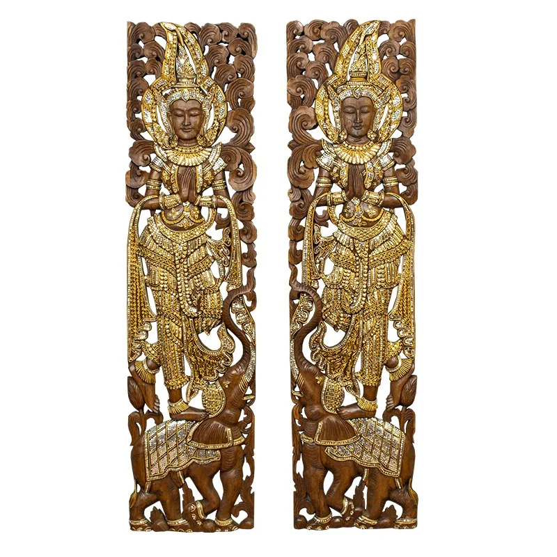Hand carved solid wood decorative wall hanging elephant engraved board