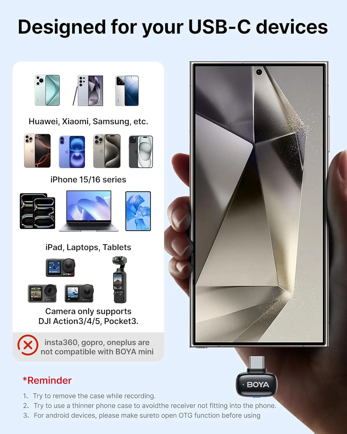 BOYA BOYA mini Bezprzewodowy Mikrofon Krawatowy do iPhone 15/16 Urządzeń Android USB-C Redukcja Szumów do Nagrywania Wideo i Streamingu — zdjęcie produktu 6