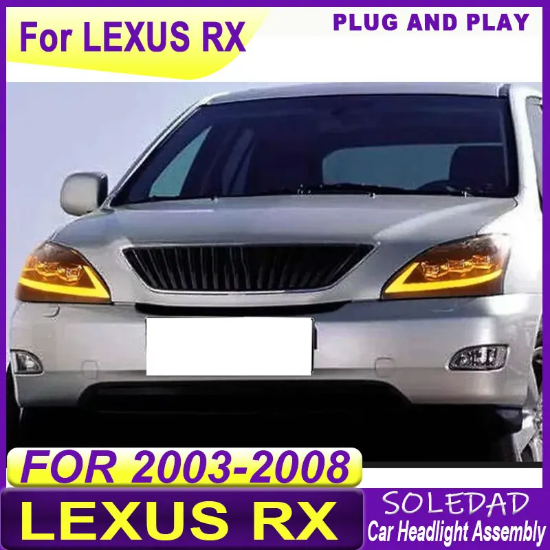 Car for 2004-2008 Lexus RX Headlight Assembly Modified LED Daytime Running Light Running Water Turn Signal Lens Headlight
