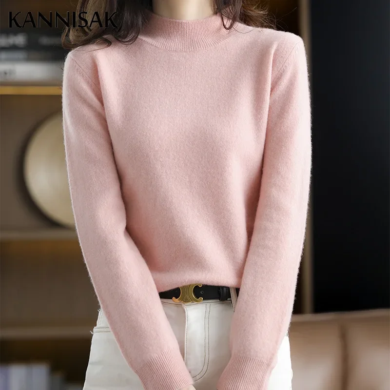 Casual Women Sweater Autumn Winter Warm Slim Fit Bottoming Shirt Mock Neck Green Camel Loose Korean Knitwear Pullover Jumpers