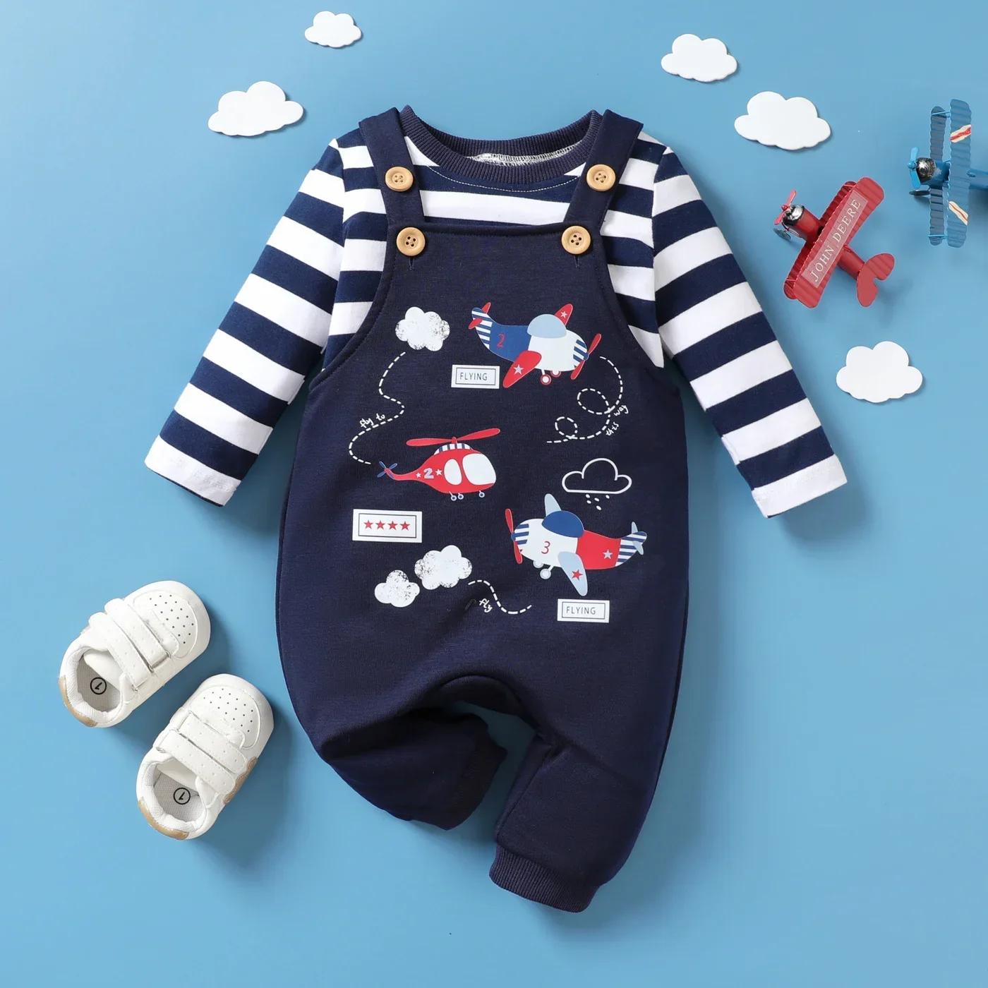 PatPat 2pcs Baby Boy Airplane Pattern Hanging Strap Set Soft and Comfortable  Perfect for Outings and Daily Wear Basic Style