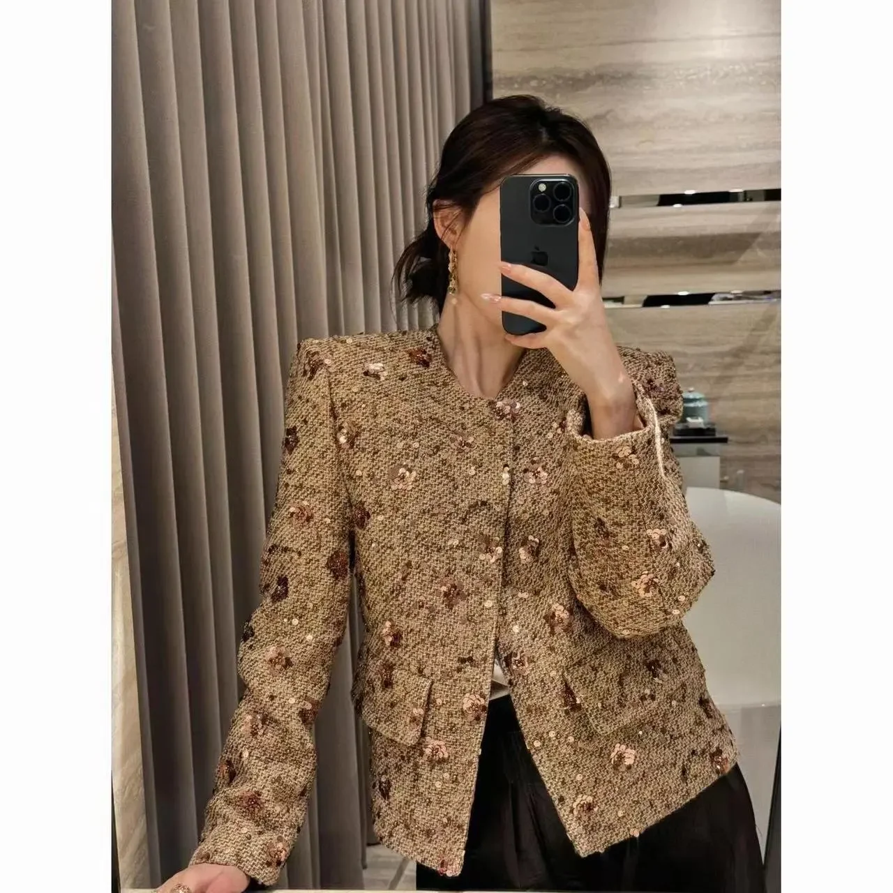 Luxury Tweed Jacket Women Coat Long Sleeve Tweed Blazer Crop Jacket Short Tops Plaid Pockets Office Ladies Clothing New