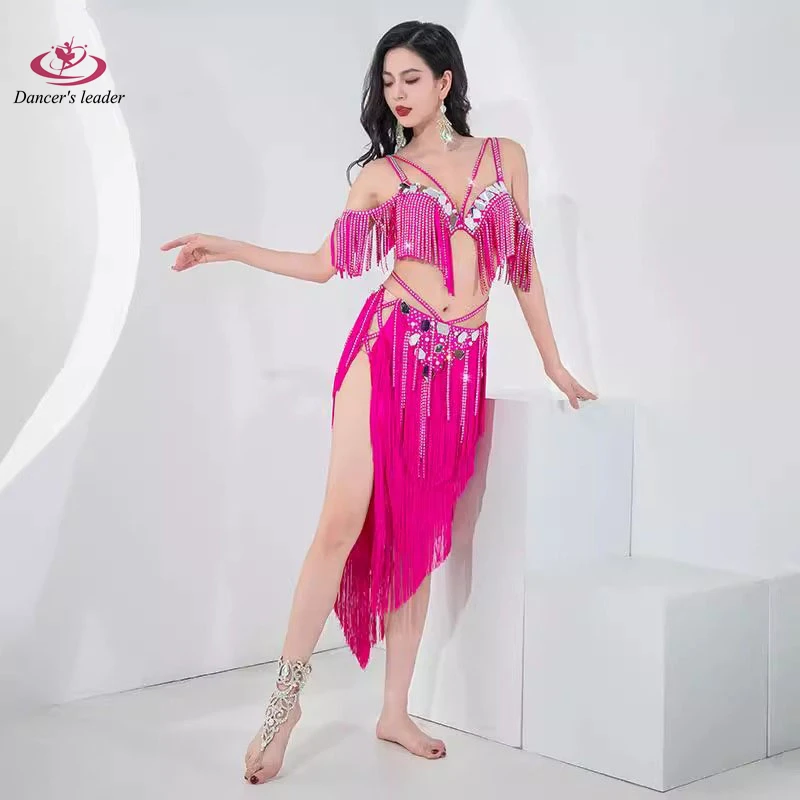 Belly Dance Performance Suit Drum Solo Mirror Hot Diamond Tassel Dynamic Stage High-end Performance Suit