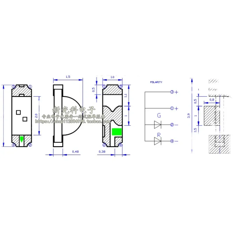 100pcs SMD 1206 side red green double color Yang 1204 red and green anode tripods highlight LED lights Anode 3pin