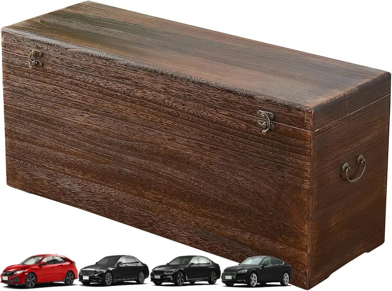 

Wooden Storage Chest Rustic Trunk,Dark Brown Vintage Home Decor - Large Blanket Storage Box for Living Room, Bedroom, Entryway (