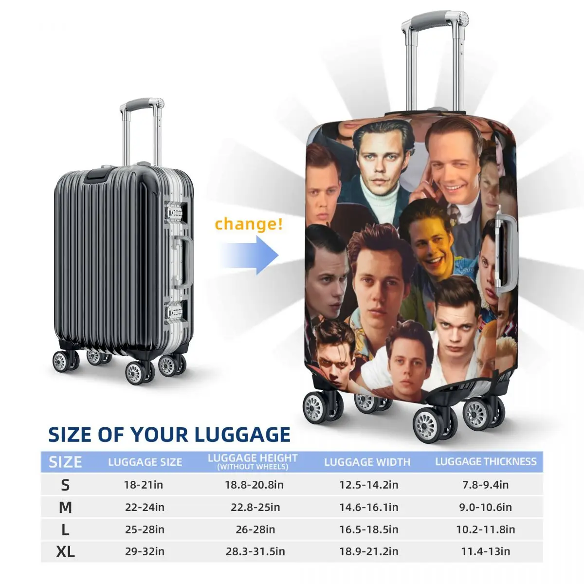 Bill Skarsgard Photo Collage Print Luggage Protective Dust Covers Elastic Waterproof 18-32inch Suitcase Cover