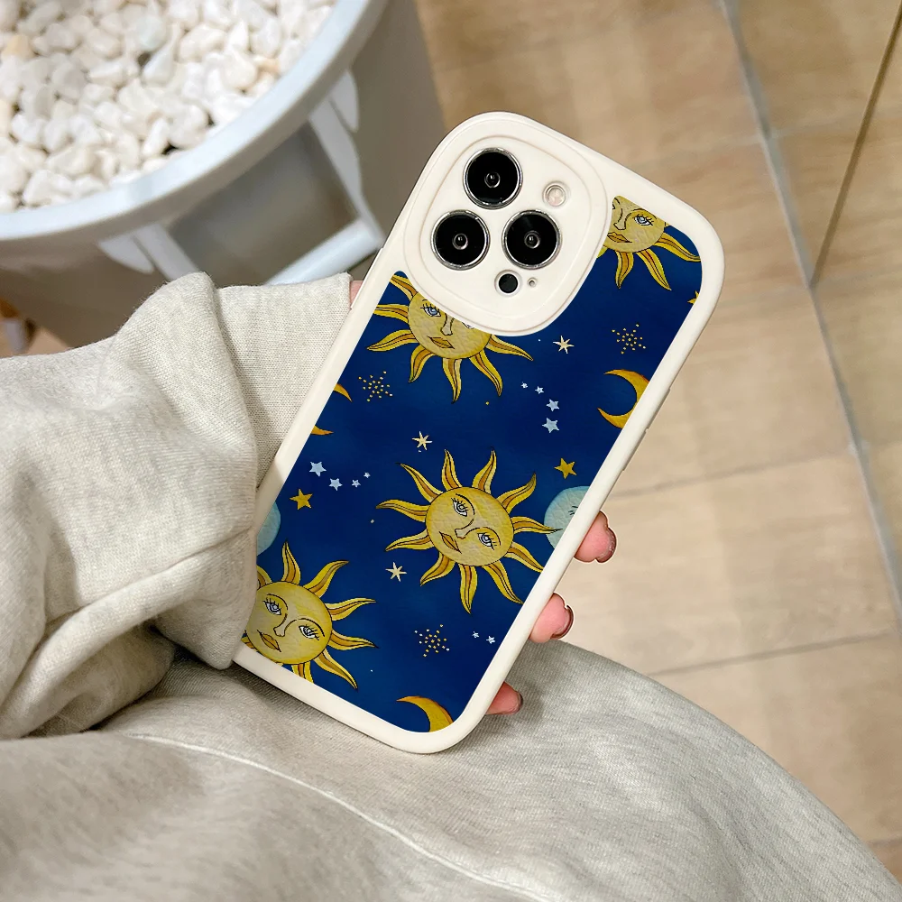 Vintage Stars Suns And Moons Celestial Phone Case For IPhone 11 12 13 14 15 Plus Pro Max PU Leather Silicon Soft Cover