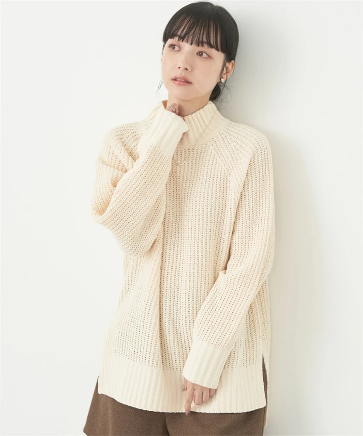 

0079 EME Autumn Winter Pure Color Sweater f High Collar Earth Musc Polyester Fiber Casual Comfortable Knitted Top