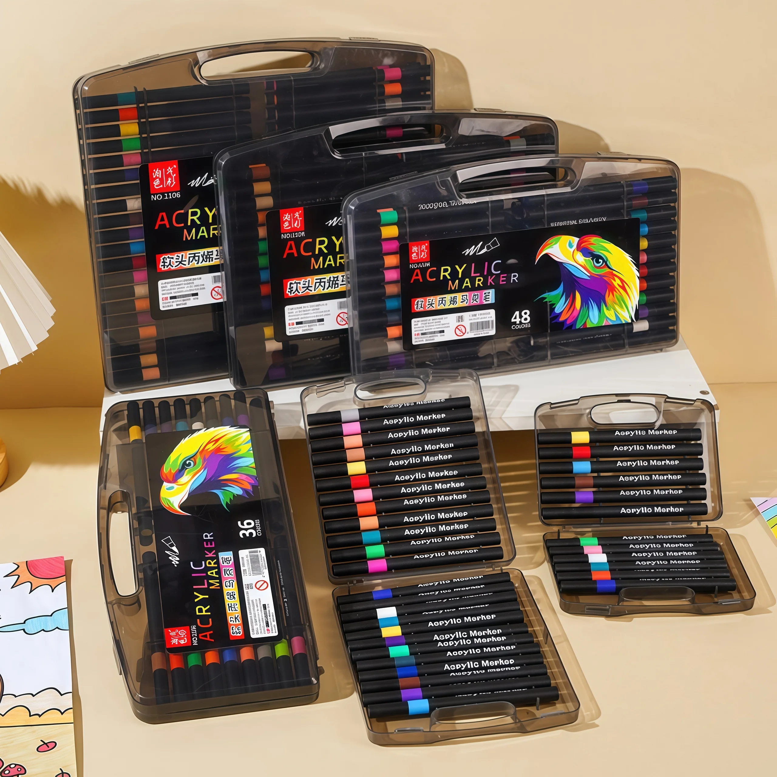80Pcs Small Black Box Soft-Tip Acrylic Markers for Elementary School Students, Opaque and Blendable, Children's Watercolor Pens for DIY Painting