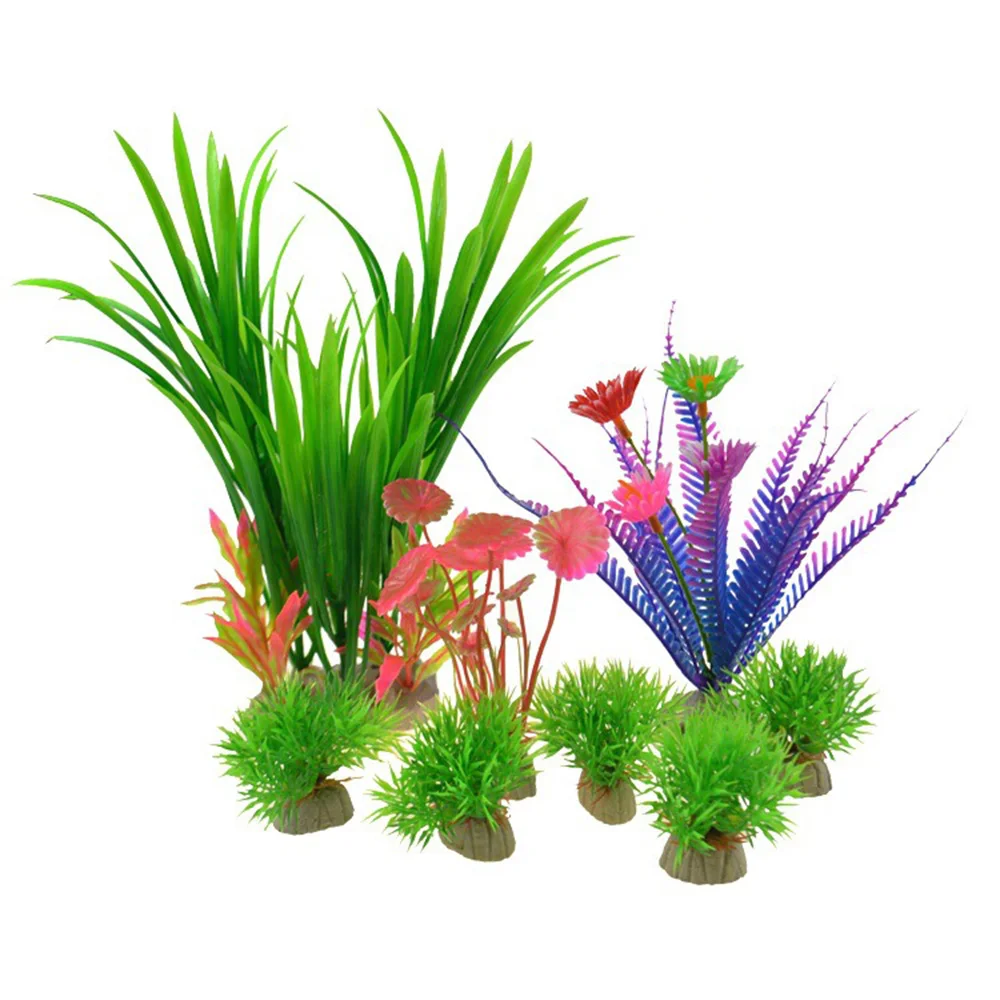 8PC Fish Tank Simulation Water Plant Landscaping Aquarium Plastic Flower Decor