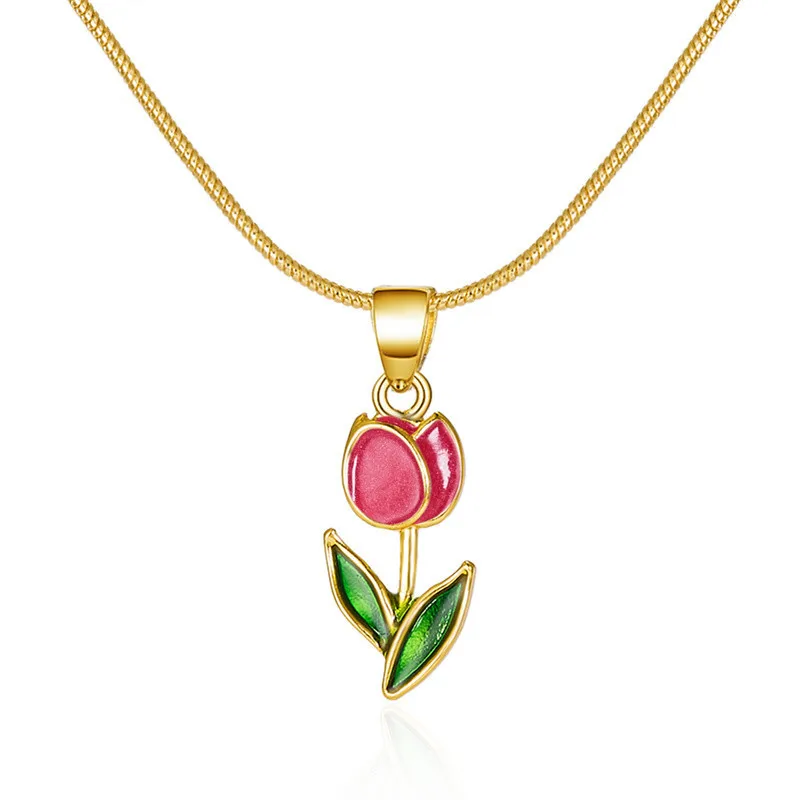 Vintage elegante Emaille-Halskette mit Tulpenblüten-Anhänger für Damen, modische Accessoires für junge Persönlichkeiten, Schlüsselbeinkette, Choker. – Detail 18