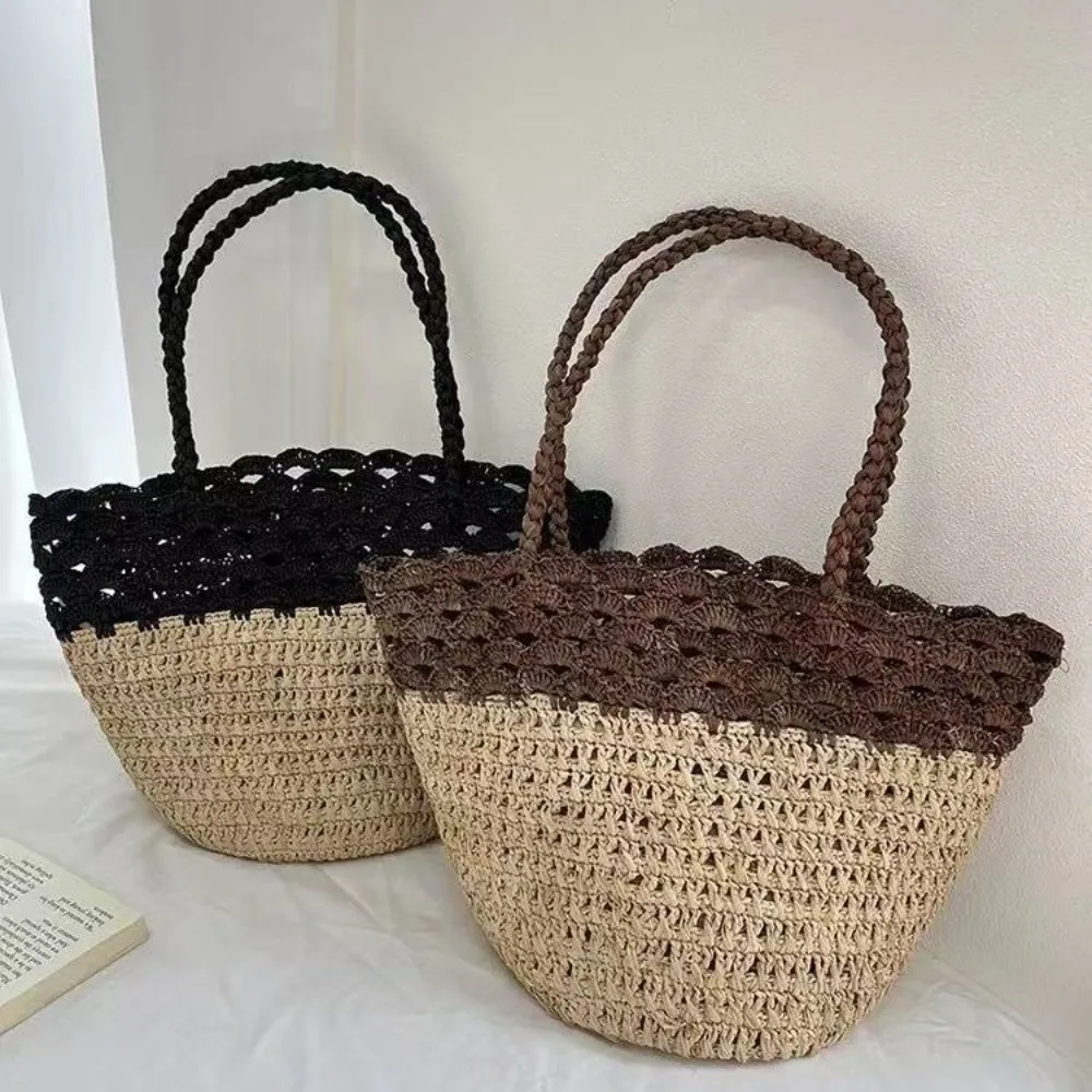 

Hollow Woven Beach Bag Bohemian Raffia Straw Bags for Women Shoulder Bag Knitting Bucket Bags Shopper Tote Purses and Handbags