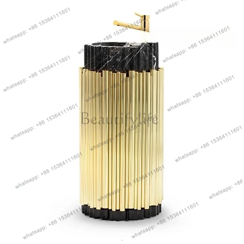 Italian light luxury marble wash basin hotel simple tree striped column basin floor-to-ceiling wash basin
