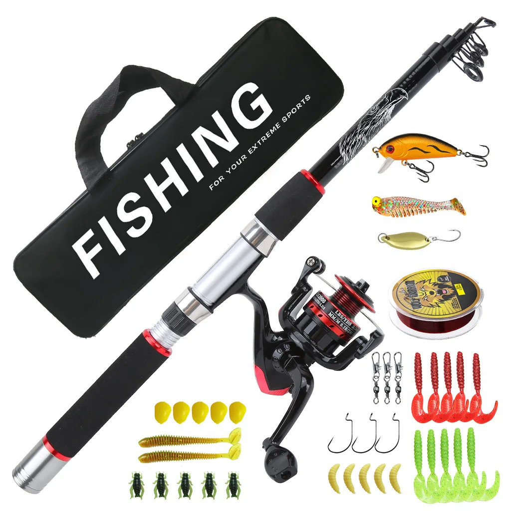 New Style Lure Fishing Equipment All-in-One Tackle Kit for Starter Anglers,Lightweight Fiberglass Fishing Rod Full Fishing Set