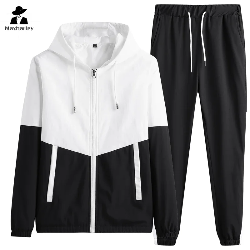 Spring and Autumn New Men\'s Sportswear Casual Jogger Hooded Sportswear Jacket and Pants 2-Piece Hip Hop Running Sports Suit