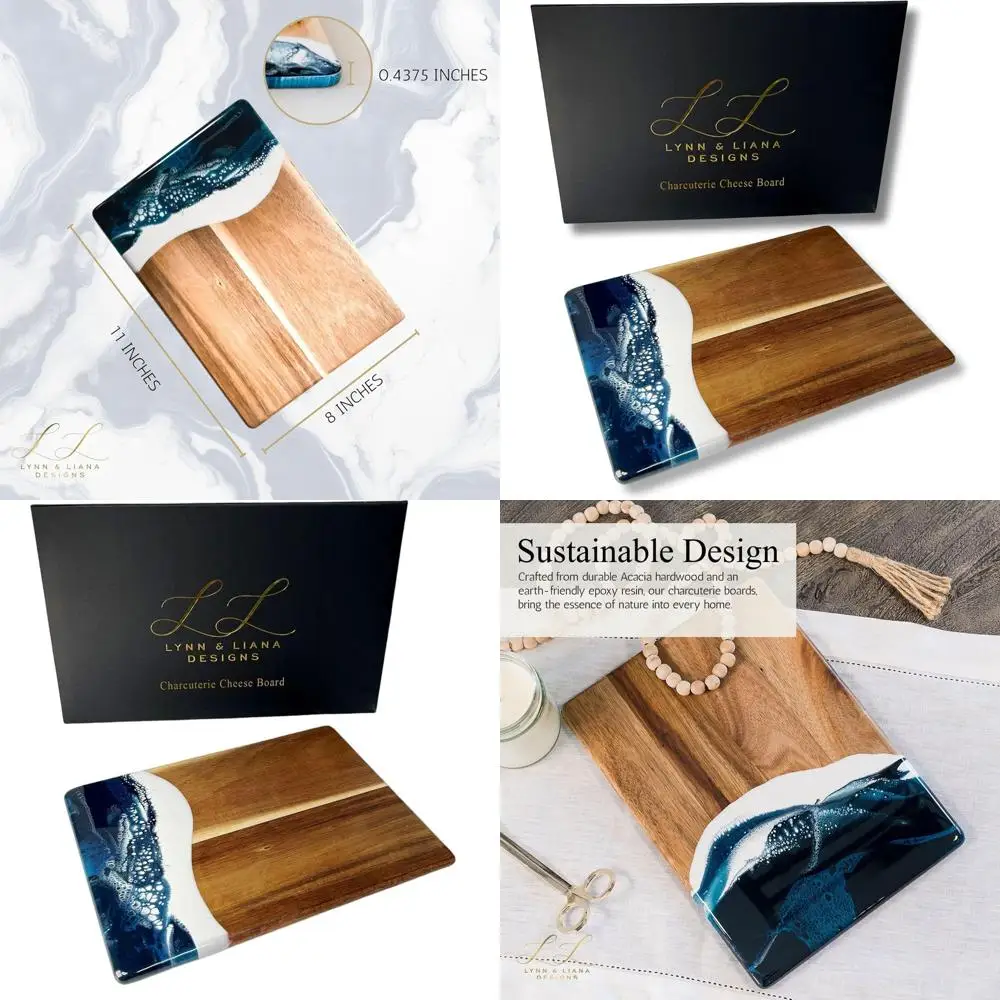 

Элегантная доска для одежды из акации | Темно-синее и белое смоляное дерево | Сервировочное блюдо ручной работы 8x11