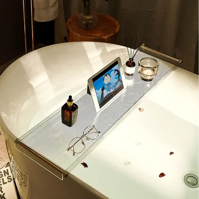 

Transparent Bathtub Storage Shelf, Anti-Skid Acrylic Organizer, Bathroom Shelves System, Web Celebrity Bath Rack.