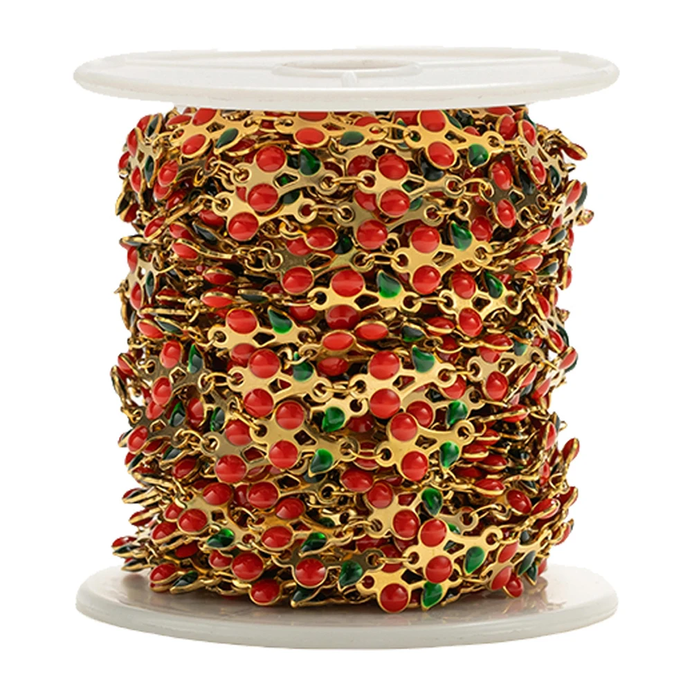 1meter Gold Plated Stainless Steel Enamel Red Cherry Charms for DIY Bracelet Necklace Jewelry Making Fun Decoration Craft Chain