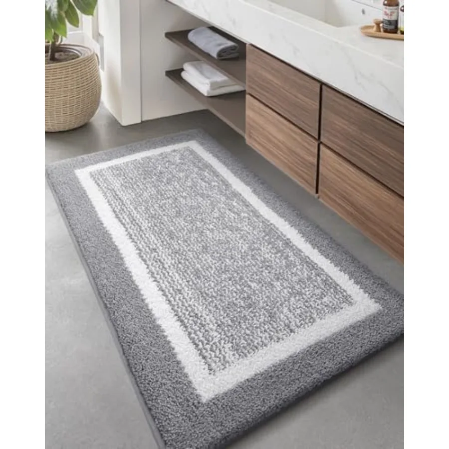 

Simple and Stylish Bathroom Runner Non Slip Gray Bath Runner Rug Absorbent Soft Washable Microfiber Bath Mat Bathroom Carpet