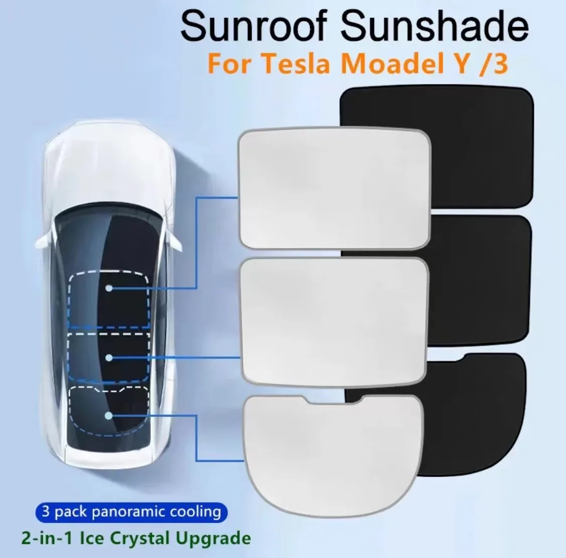 

Roof Sunshade For Tesla Model Y 3 Car 2021-2023 Sunroof Upgrade Ice Cloth Buckle Sun Shades Glass Front Rear Skylight