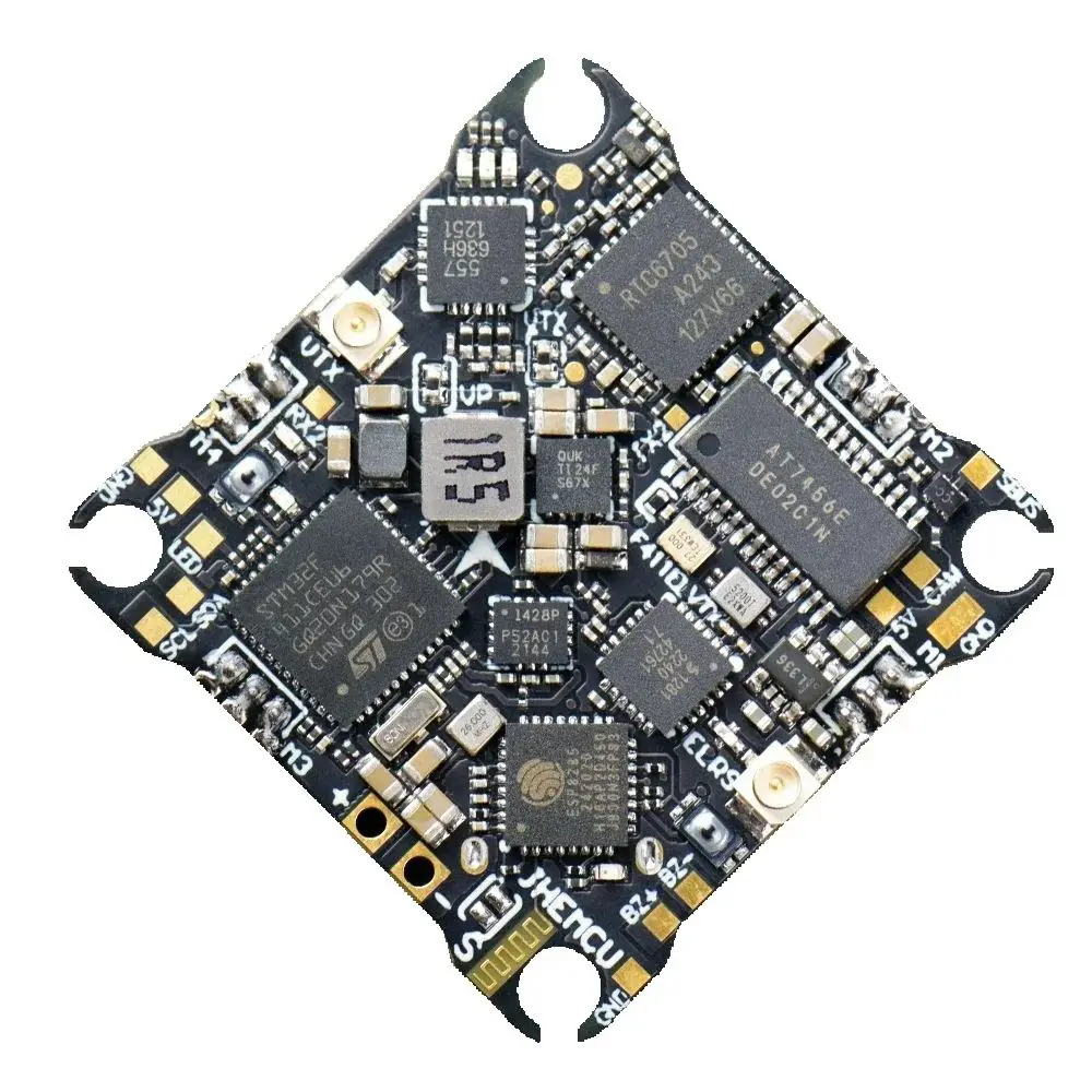 

JHEMCU F411ELVTX F411 flight controller, 12A 4-in-1 ESC, 5.8G 400mW VTX, ELRS 2.4G receiver, 25.5×25.5mm, 1-2S, designed for FPV