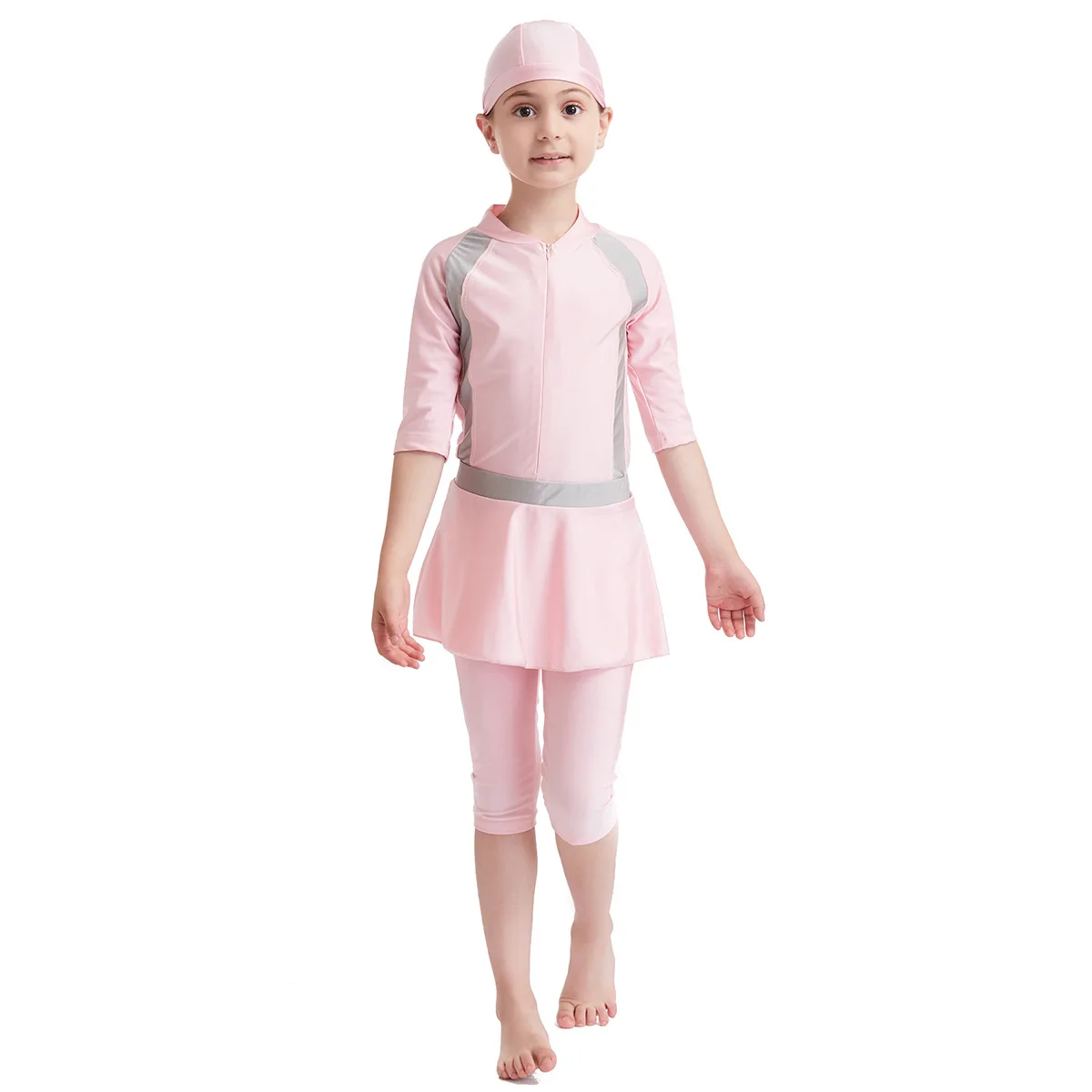 

Kids Muslim Swimwear Cap+jumpsuit+skirt 3pcs Girls Modest Swimsuit Swimming Bath Shorts Diving Suit Arab Islamic Beachwear