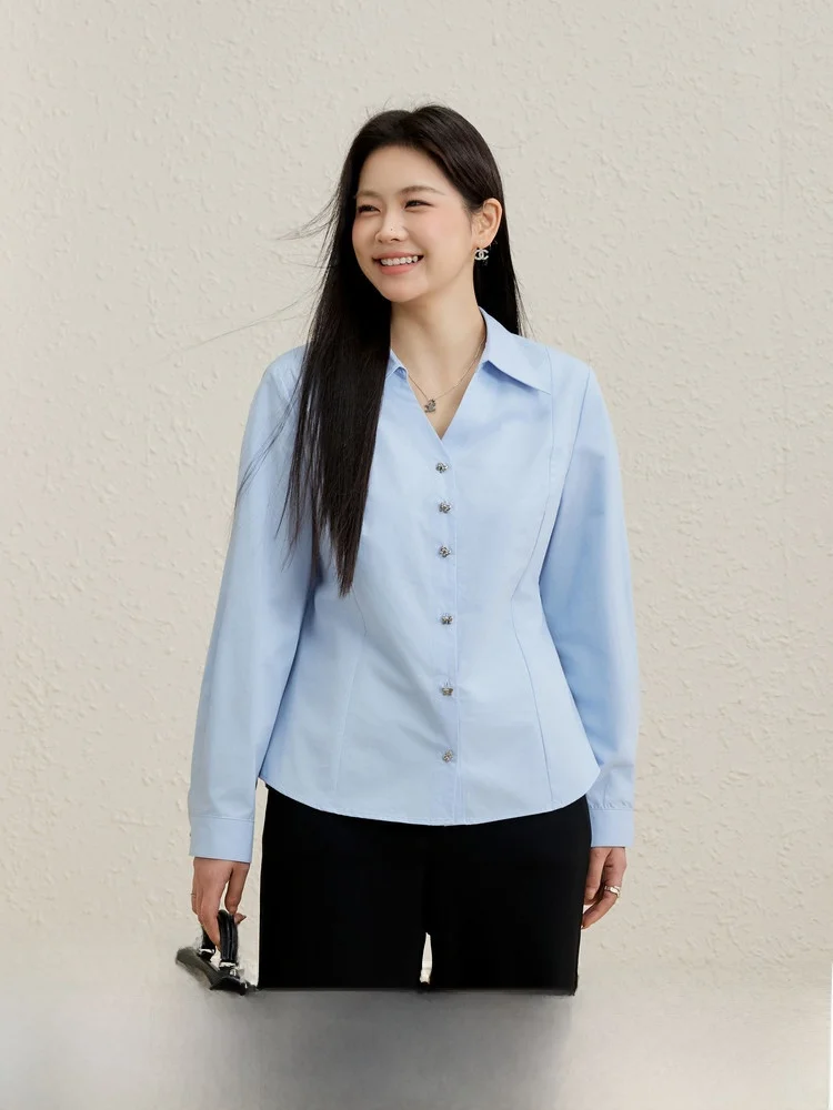 

Faionable Slimming Versatile Cotton irt Comfortable Large Size Women's Spring New Sle Commute Sle Button Design Long ...