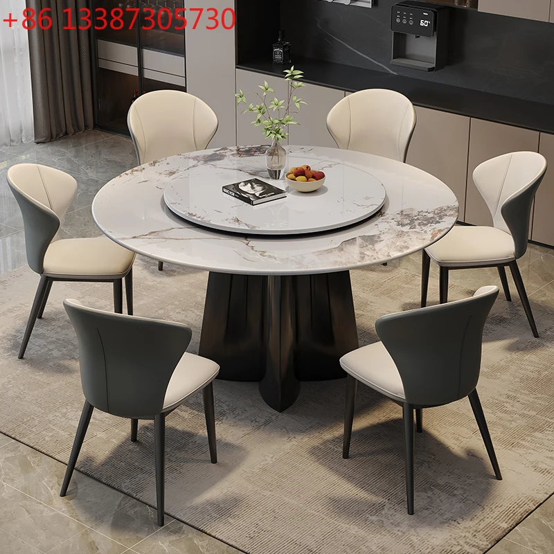 

Italian minimalist rock slab dining table household size round dining table with turntable
