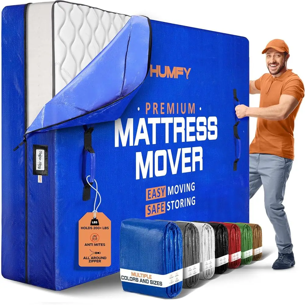 

King Size Mattress Bag with 8 Handles, Dual Zippers, and Tear-Resistant Material for Easy Moving and Storage