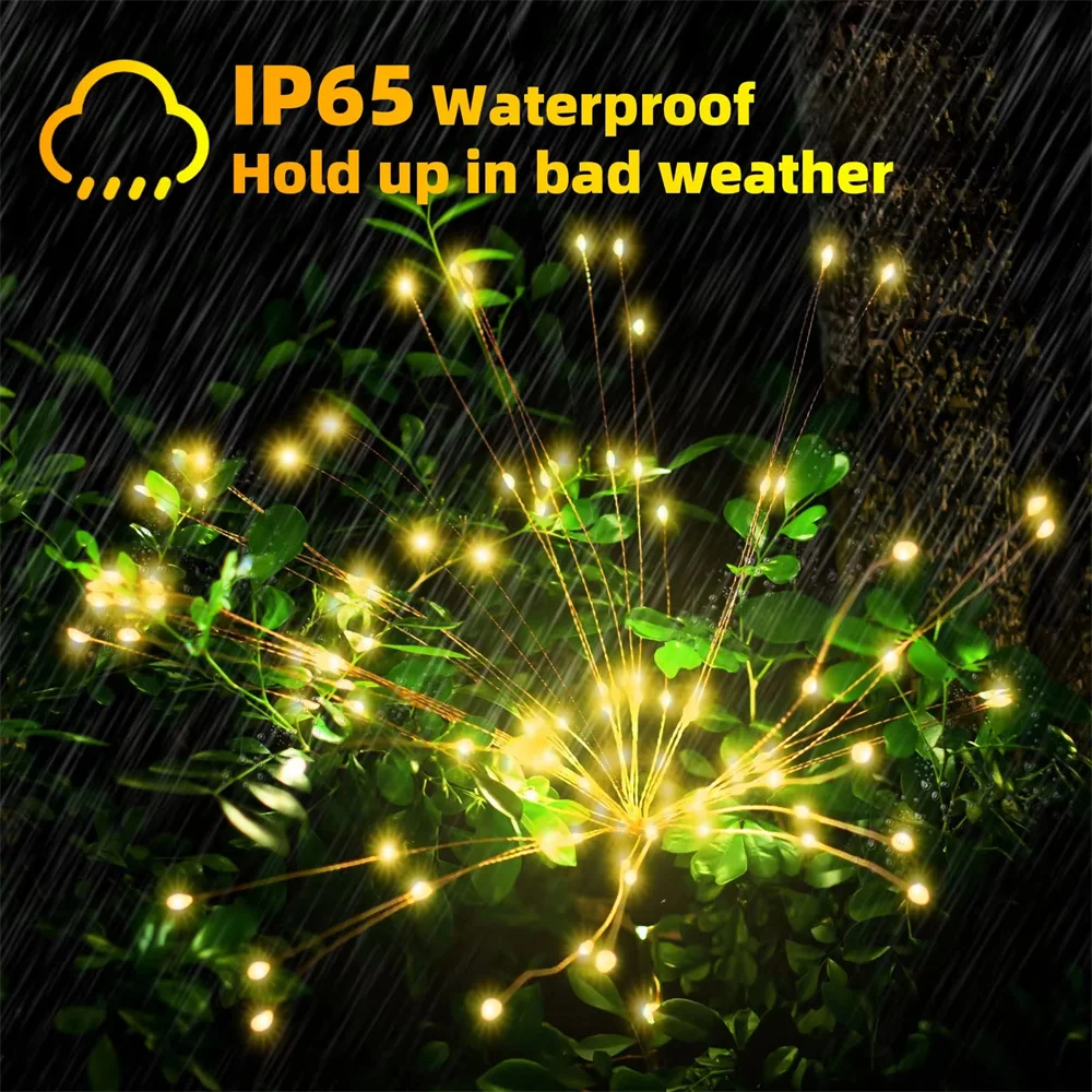 LED Solar Fireworks Lights Waterproof Outdoor Christmas Flash String Fairy Lights for Garden Landscape Lawn Party Decor