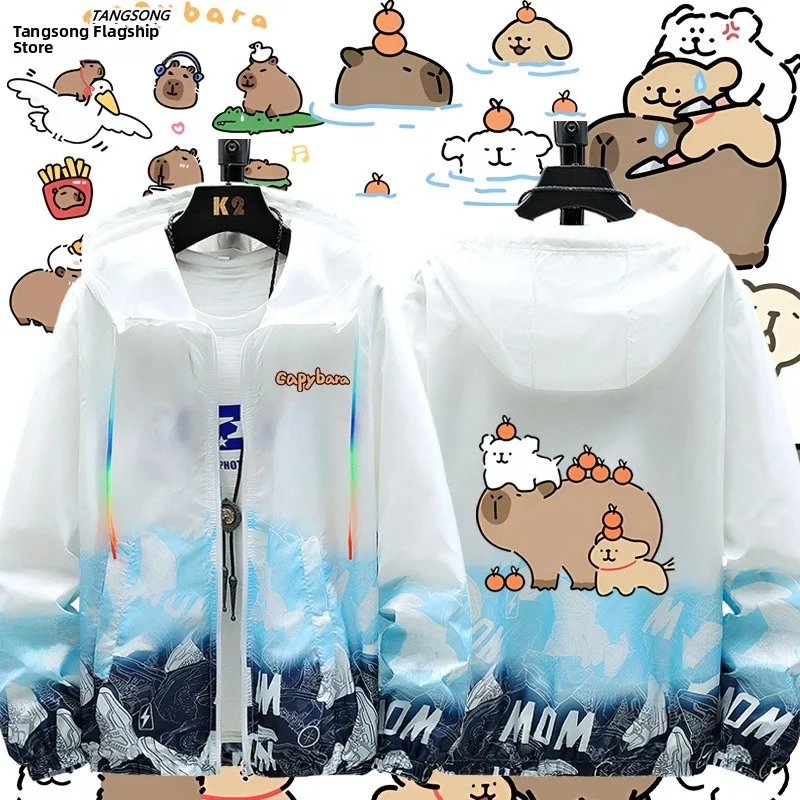 

Cute Capybara Cartoon Design Men's Ultra-Thin Sun Protection Jaet Breathable Outerwear Polyester/Nylon Cosite Fiber