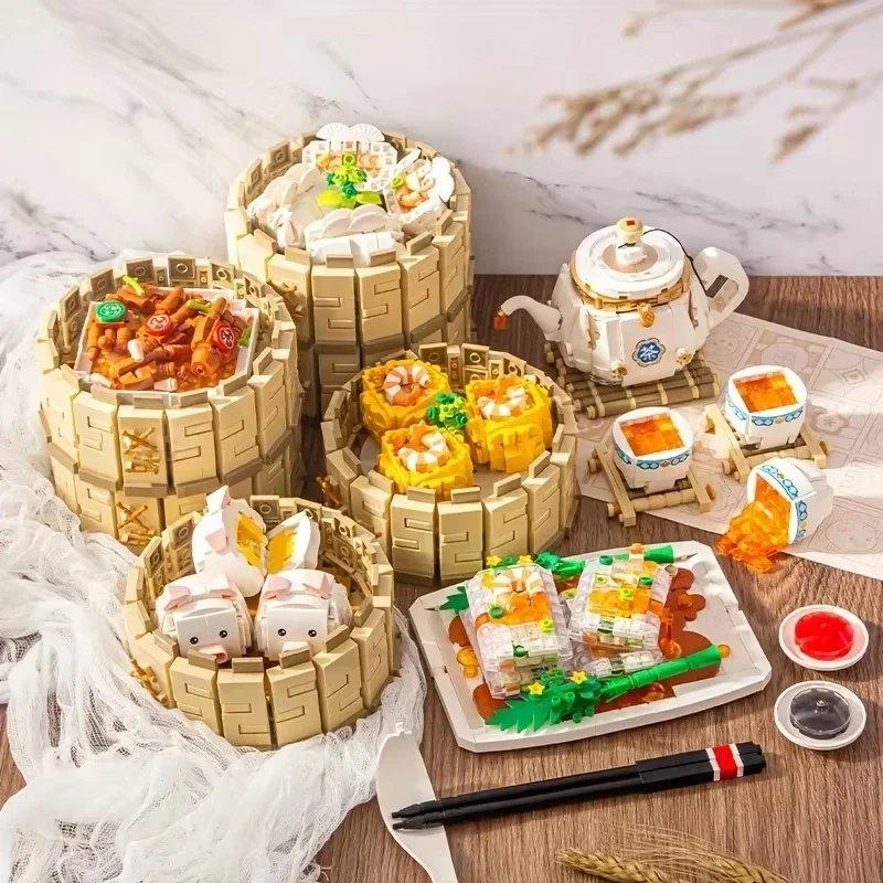 

Милая булочка на пару Dim Sum, строительные блоки, китайский десерт, мини-модель «сделай сам», игрушка, подарок на день рождения для детей, девочек, тематическая коллекция еды