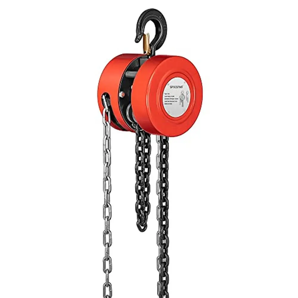 Heavy Duty 1 Ton Manual Chain Hoist 10 Ft Capacity 2200 Lbs with 2 Hooks Durable Alloy Steel Design ASME B30.16 Compliant Wide